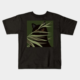 Black cat and plants Kids T-Shirt